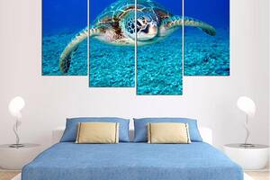 Модульна картина із чотирьох частин у вітальню спальню для інтер'єру Велика морська черепаха KIL Art 129x90 см (M4_L).