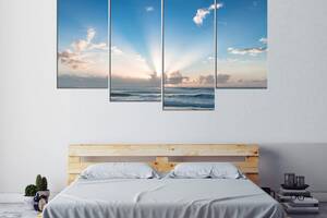 Модульная картина из четырех частей в гостиную спальню для интерьера Нежный морской рассвет KIL Art 129x90 см (M4_L_634)