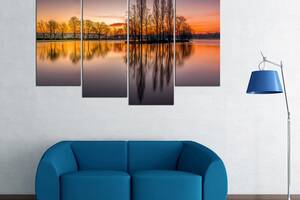 Модульна картина з чотирьох частин у вітальню для інтер'єру Сутінки над озером KIL Art 129x90 см (M4_L_649)