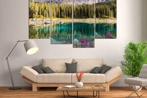 Модульна картина з чотирьох частин у вітальню для інтер'єру Гірське озеро KIL Art 129x90 см (M4_L_650)