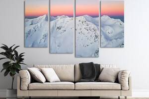 Модульна картина з чотирьох частин у вітальню для інтер'єру Снігові схили KIL Art 129x90 см (M4_L_653)