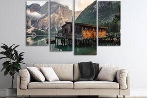 Модульна картина з чотирьох частин у вітальню для інтер'єру Будиночок на озері KIL Art 129x90 см (M4_L_655)