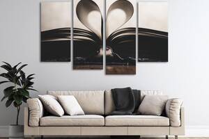 Модульная картина из четырех частей в гостиную спальню для интерьера Страницы любовной книги KIL Art 89x56 см (M4_M_583)