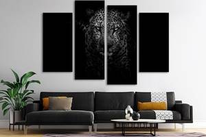 Модульная картина из четырех частей в гостиную спальню для интерьера Загадочный леопард KIL Art 89x56 см (M4_M_588)