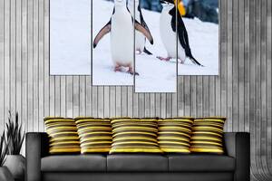 Модульная картина из четырех частей в гостиную спальню для интерьера Весёлые пингвины KIL Art 89x56 см (M4_M_592)
