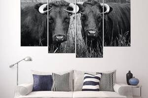 Модульна картина із чотирьох частин у вітальню спальню для інтер'єру Два бики KIL Art 89x56 см (M4_M_605)