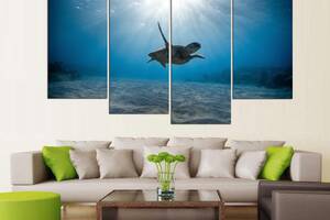 Модульна картина із чотирьох частин у вітальню спальню для інтер'єру Черепаха в морі KIL Art 89x56 см (M4_M_629)