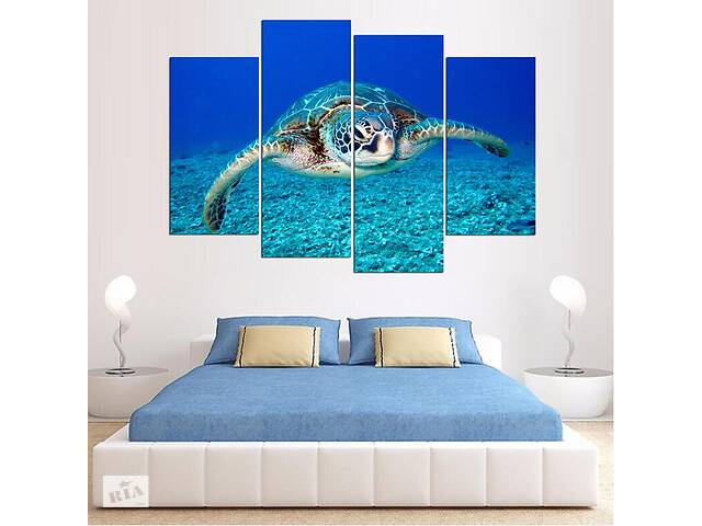 Модульная картина из четырех частей в гостиную спальню для интерьера Большая морская черепаха KIL Art 89x56 см (M4_M_...