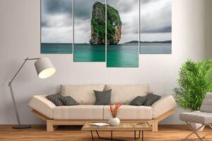 Модульна картина з чотирьох частин у вітальню для інтер'єру Самотня морська скеля KIL Art 89x56 см (M4_M_635)