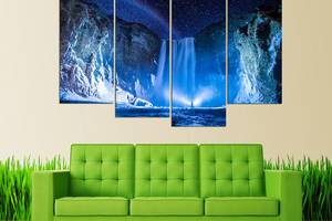Модульна картина з чотирьох частин у вітальню для інтер'єру Синій водоспад KIL Art 89x56 см (M4_M_652)