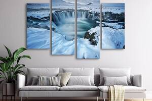Модульна картина з чотирьох частин у вітальню для інтер'єру Водоспад в Ісландії KIL Art 89x56 см (M4_M_657)
