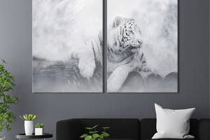 Модульная картина из двух частей KIL Art Белый тигр лежит по дождем 111x81 см (1793-2)