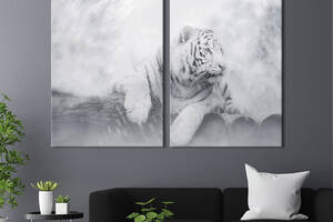 Модульная картина из двух частей KIL Art Белый тигр лежит по дождем 165x122 см (1793-2)