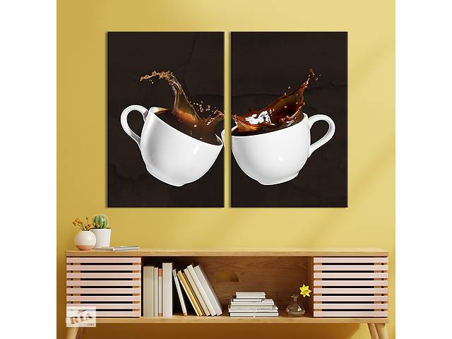 Модульная картина из двух частей KIL Art Брызги разных сортов кофе из белых чашек 111x81 см (1555-2)