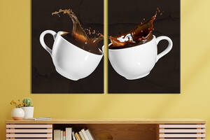 Модульная картина из двух частей KIL Art Брызги разных сортов кофе из белых чашек 71x51 см (1555-2)