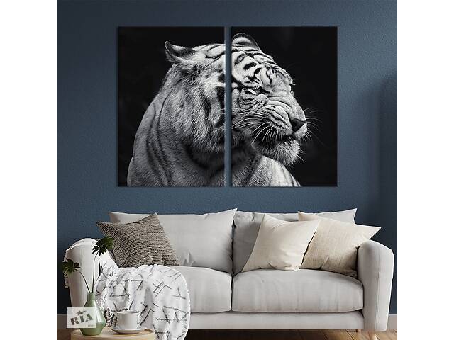 Модульная картина из двух частей KIL Art Черно-белый профиль тигра 111x81 см (1700-2)