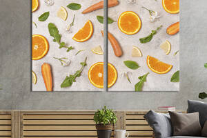 Модульная картина из двух частей KIL Art Дольки лимона кружочки апельсина и морковка 165x122 см (1634-2)