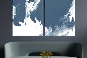 Модульная картина из двух частей KIL Art Диптих Белый фон с темными синими мазками 111x81 см (1231-2)