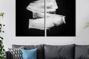 Модульная картина из двух частей KIL Art Диптих Чёрный фон с белым узором 71x51 см (1087-2)