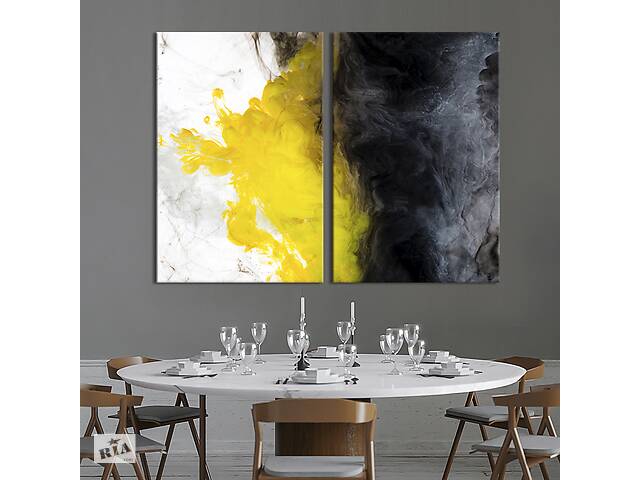 Модульная картина из двух частей KIL Art Диптих Черное и желтое облако дыма на белом фоне 165x122 см (1227-2)