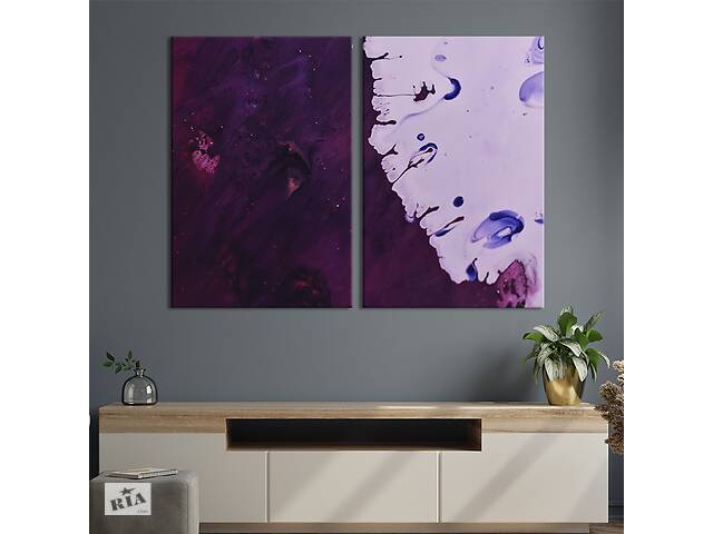Модульная картина из двух частей KIL Art Диптих Фиолетовые мазки текущие по светлому фону 165x122 см (1129-2)