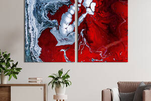 Модульная картина из двух частей KIL Art Диптих Голубой морской оттенок на красном фоне 111x81 см (1078-2)