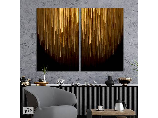 Модульная картина из двух частей KIL Art Диптих Горизонтальные золотистые линии на черном и белом 165x122 см (1213-2)