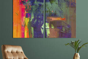 Модульная картина из двух частей KIL Art Диптих Контраст бледного сине-зеленого и яркого оранжево-розового 111x81 см...