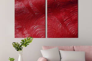 Модульная картина из двух частей KIL Art Диптих Красный фон с белыми разводами 71x51 см (1159-2)
