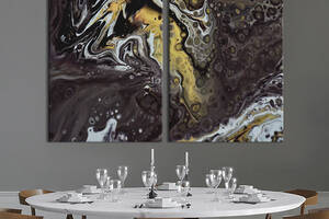Модульная картина из двух частей KIL Art Диптих Круговые потеки желто-черной краски 71x51 см (1139-2)