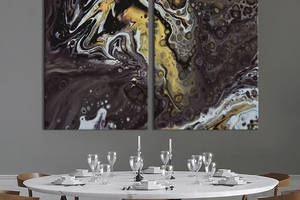 Модульная картина из двух частей KIL Art Диптих Круговые потеки желто-черной краски 165x122 см (1139-2)