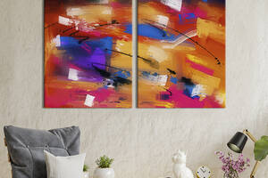Модульная картина из двух частей KIL Art Диптих Крупные сине-розовые и белые мазки на желто-оранжевом 71x51 см (1195-2)