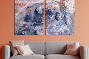 Модульная картина из двух частей KIL Art Диптих Объемные темно-светлые капли на сине-розовых разводах 165x122 см (113...