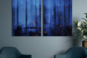 Модульная картина из двух частей KIL Art Диптих Оранжевые капли на синем фоне 165x122 см (1081-2)
