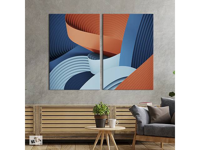 Модульная картина из двух частей KIL Art Диптих Оранжево-синие воронки волны 111x81 см (1096-2)