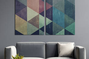 Модульная картина из двух частей KIL Art Диптих Потертости на разноцветных треугольниках 111x81 см (1206-2)