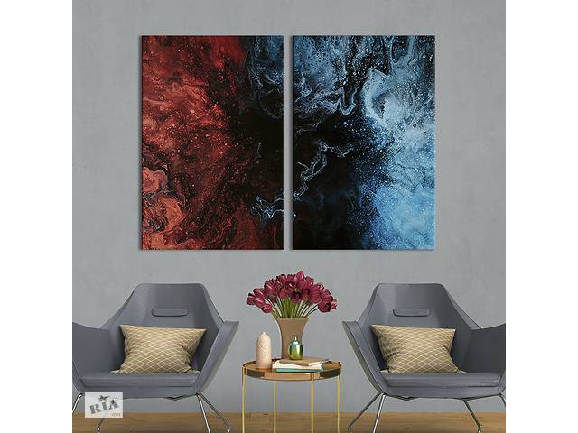 Модульная картина из двух частей KIL Art Диптих Размытые волны красного и синего цветов 111x81 см (1101-2)