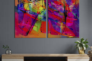 Модульная картина из двух частей KIL Art Диптих Разноцветные не плотные оттенки с черными линиями 111x81 см (1197-2)