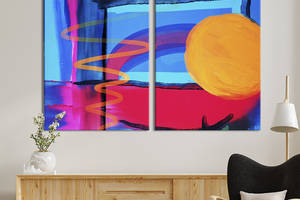 Модульная картина из двух частей KIL Art Диптих Розово-голубые и желтые фигуры 71x51 см (1201-2)