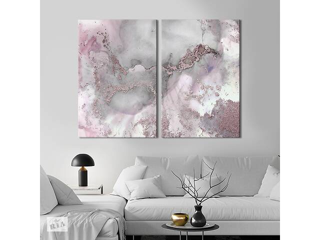 Модульная картина из двух частей KIL Art Диптих Серый фон с бледно-розовыми разводами 165x122 см (1237-2)