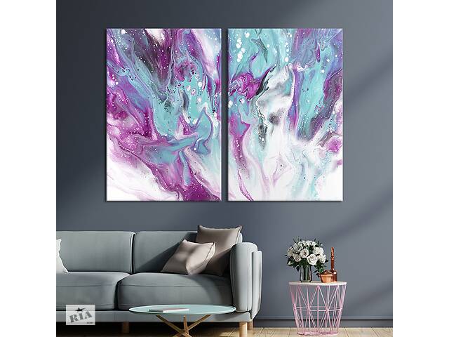 Модульная картина из двух частей KIL Art Диптих Смешение бирюзового и фиолетового цветов 111x81 см (1104-2)