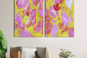 Модульная картина из двух частей KIL Art Диптих Яркие розовые мазки на желтом 165x122 см (1042-2)