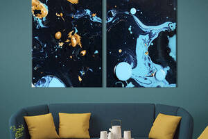 Модульная картина из двух частей KIL Art Диптих Яркие голубые разводы с золотистыми пятнами на черном 165x122 см (120...