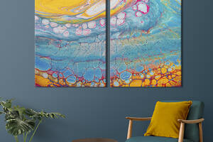 Модульная картина из двух частей KIL Art Диптих Желто-белый и оранжево-голубой фон с розовыми разводами 71x51 см (118...