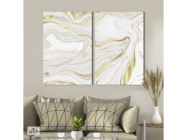 Модульная картина из двух частей KIL Art Диптих Золото на белом мраморе 71x51 см (1021-2)