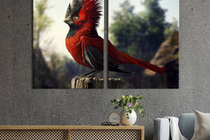 Модульная картина из двух частей KIL Art Красная Птица с черными крыльями клювом и хохолком 71x51 см (1717-2)