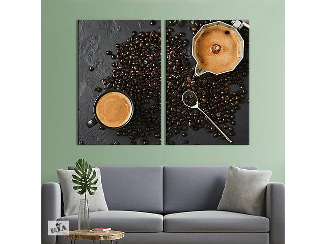 Модульная картина из двух частей KIL Art Приготовленный в кофеварке кофе в чашке 111x81 см (1571-2)