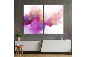 Модульная картина из двух частей KIL Art Размытые розовые, фиолетовые, красные, и синие цвета с золотом 165x122 см