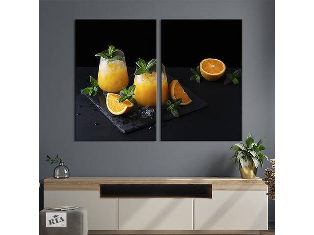 Модульная картина из двух частей KIL Art Свежевыжатый апельсиновый сок со льдом и мятой 111x81 см (1557-2)