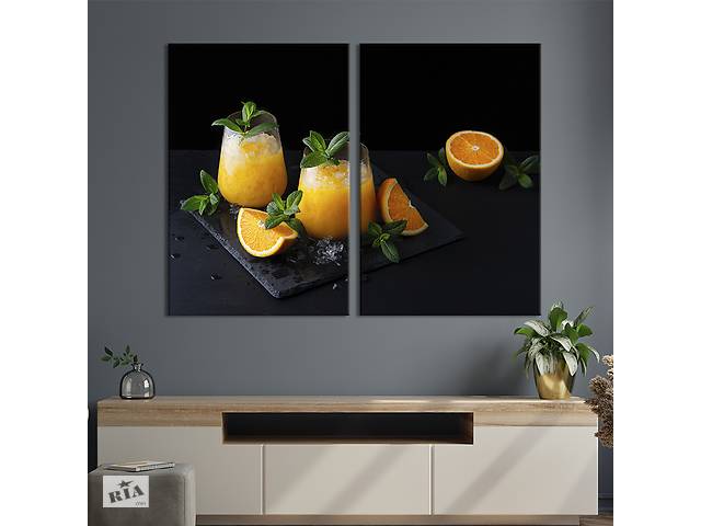 Модульная картина из двух частей KIL Art Свежевыжатый апельсиновый сок со льдом и мятой 71x51 см (1557-2)